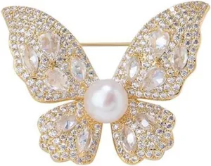 Rhinestone Butterfly Brooch Pin for Women Unisex Shell Pearl Fashion Clear Crystal Cluster Cartoon Animal Brooches Lapel Pins Badge Collar Dress Accessories Delicate Birthday Christmas Dainty Jewelry