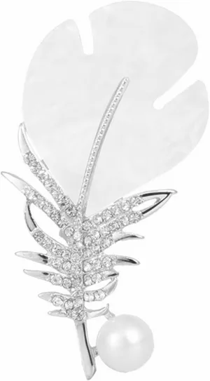 Rhinestone Feather Leaf Brooch Pin for Men Women Gold Silver Plated Elegant Delicate Leaves Hat Bag Suit Tie Crystal Pearl Lapel Brooches for Mother's Day Birthday Wedding Fashion Jewelry Gifts