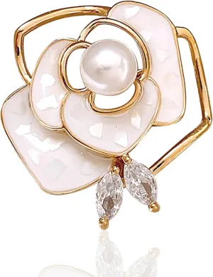 Rhinestone Flower Brooch 18K Gold Plated Flower Floral Brooch Elegant Pearl Lapel Pin Costume Jewelry Thanksgiving Day Birthday Wedding Gifts for Mom Wife