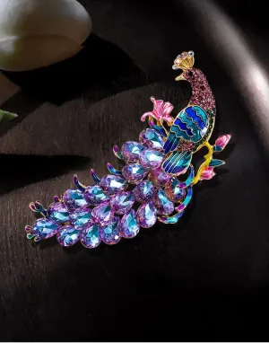 Rhinestone Peacock Animal Brooch Pins for Women Bird Fashion Brooch Costume Accessories Suit Sweaters Dresses Jackets Wedding Christmas Birthday Holiday Thanksgiving Jewelry Gifts