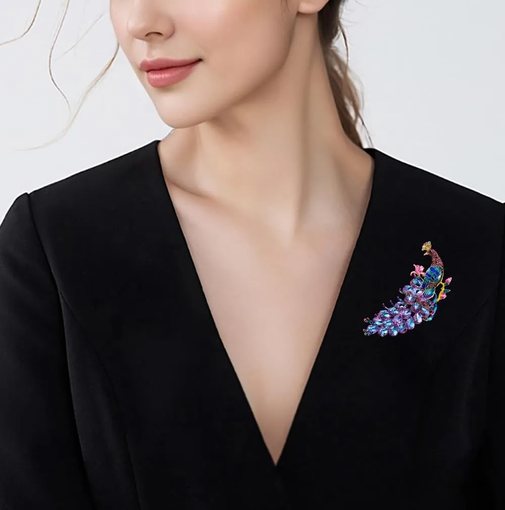 Rhinestone Peacock Animal Brooch Pins for Women Bird Fashion Brooch Costume Accessories Suit Sweaters Dresses Jackets Wedding Christmas Birthday Holiday Thanksgiving Jewelry Gifts