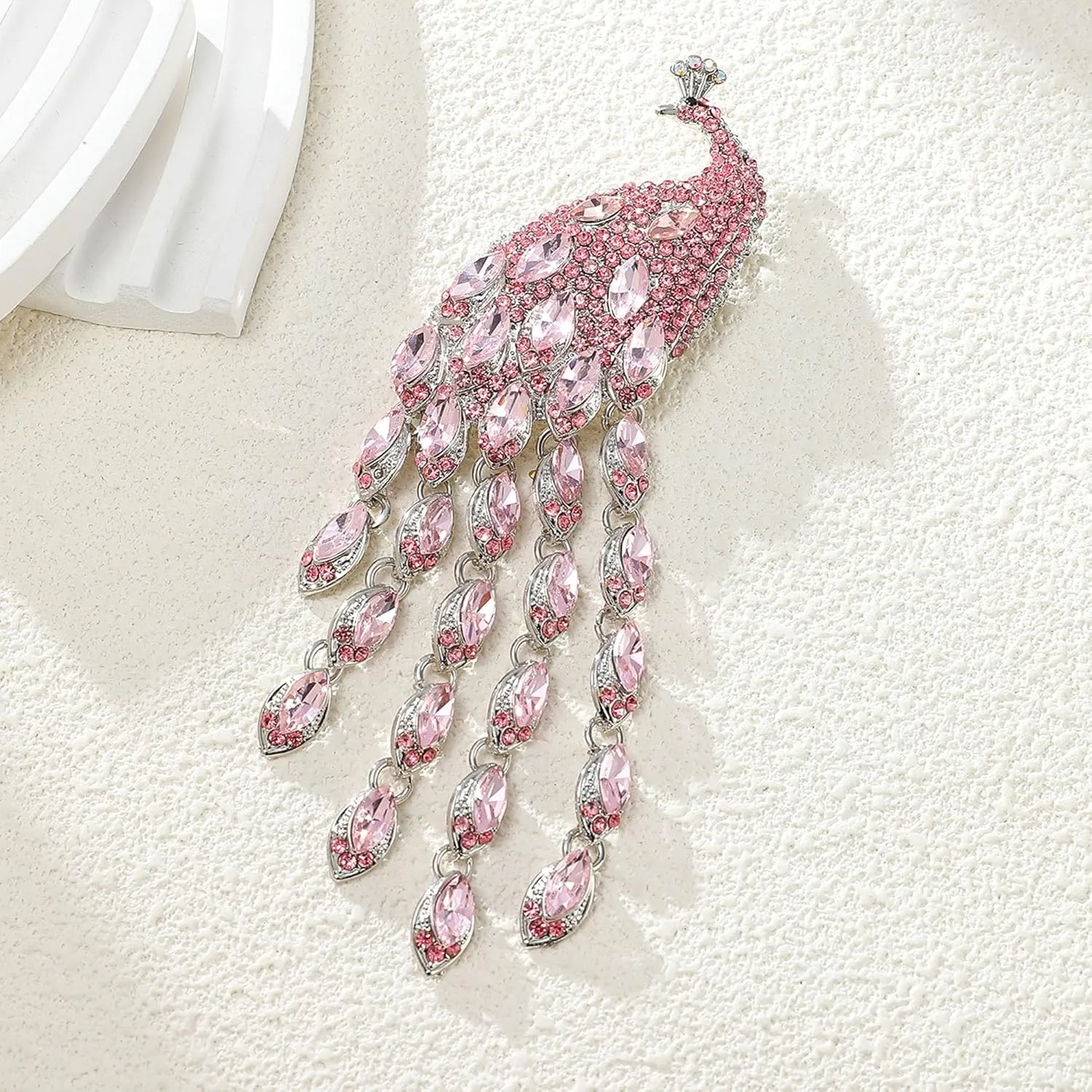 Rhinestone Peacock Tassel Brooch Pins for Women Fashion