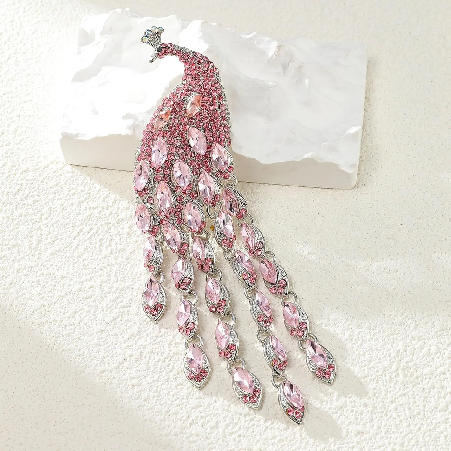 Rhinestone Peacock Tassel Brooch Pins for Women Fashion