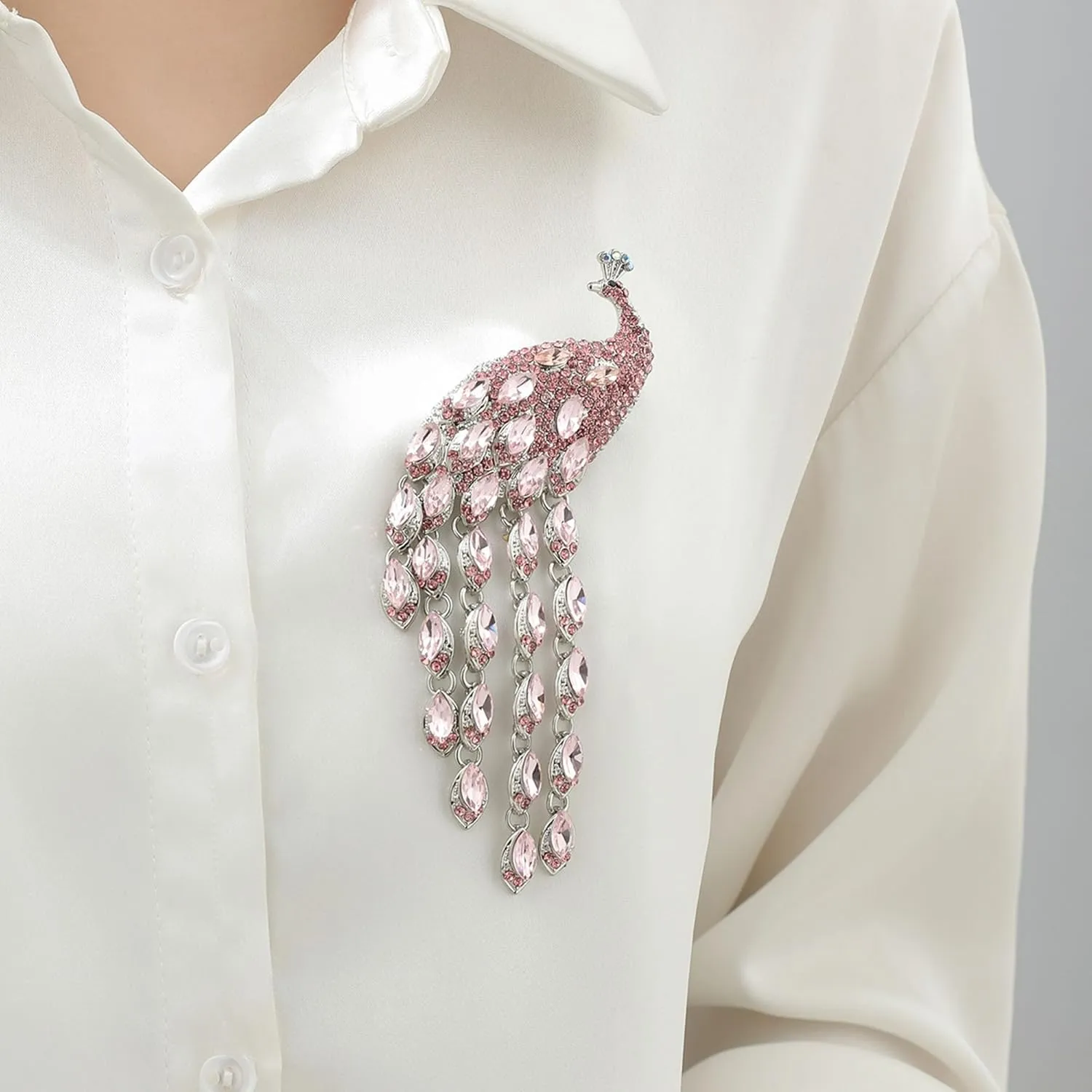 Rhinestone Peacock Tassel Brooch Pins for Women Fashion