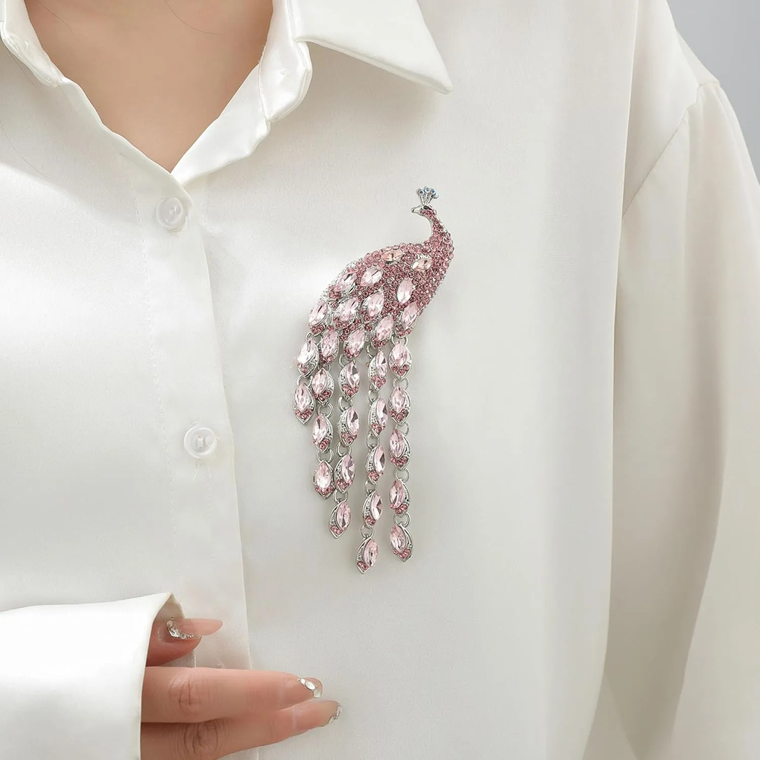 Rhinestone Peacock Tassel Brooch Pins for Women Fashion