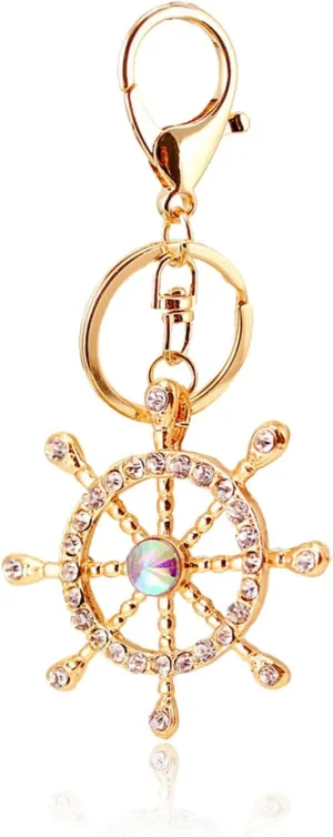 Rhinestones Keychain Cute Nautical Rudder Keychain Sparkling Keyring Crystal Purse Pendant Rhinestone Crystal Purse Keychain Gift For Women