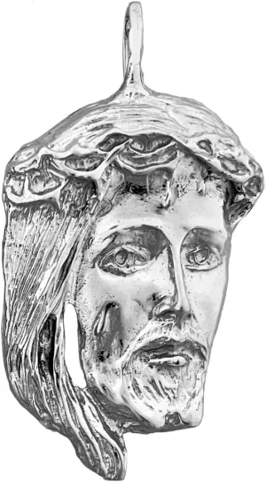 Rhodium Plated 925 Sterling Silver 46MM Jesus Christ Head Pendant