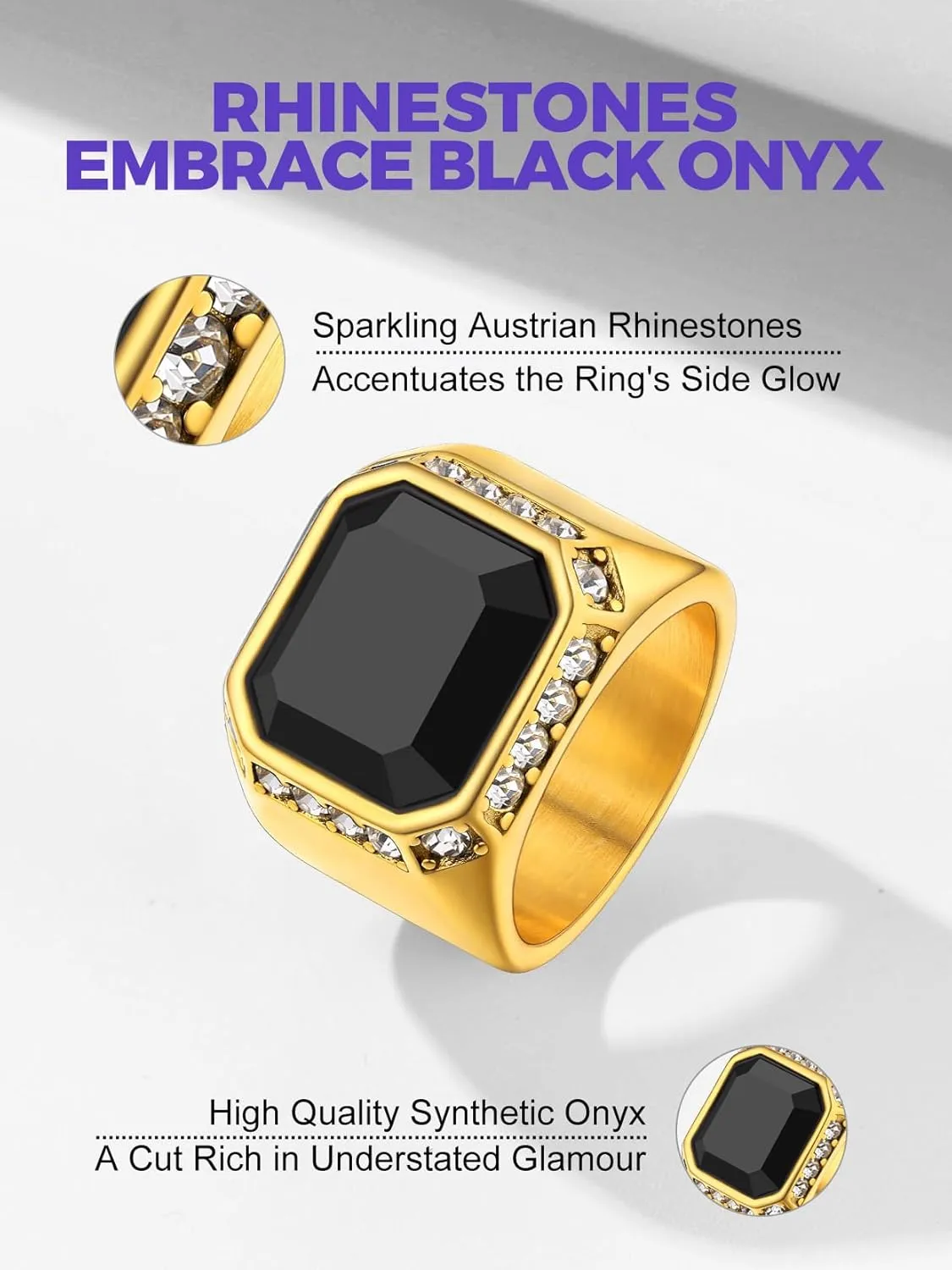 Richsteel Black Onyx Signet Ring for Men