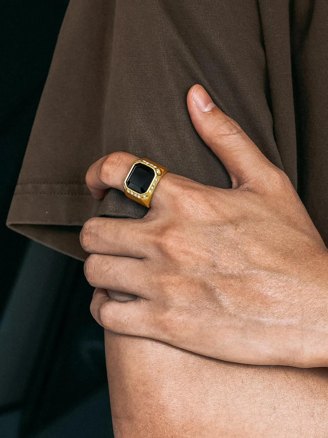Richsteel Black Onyx Signet Ring for Men