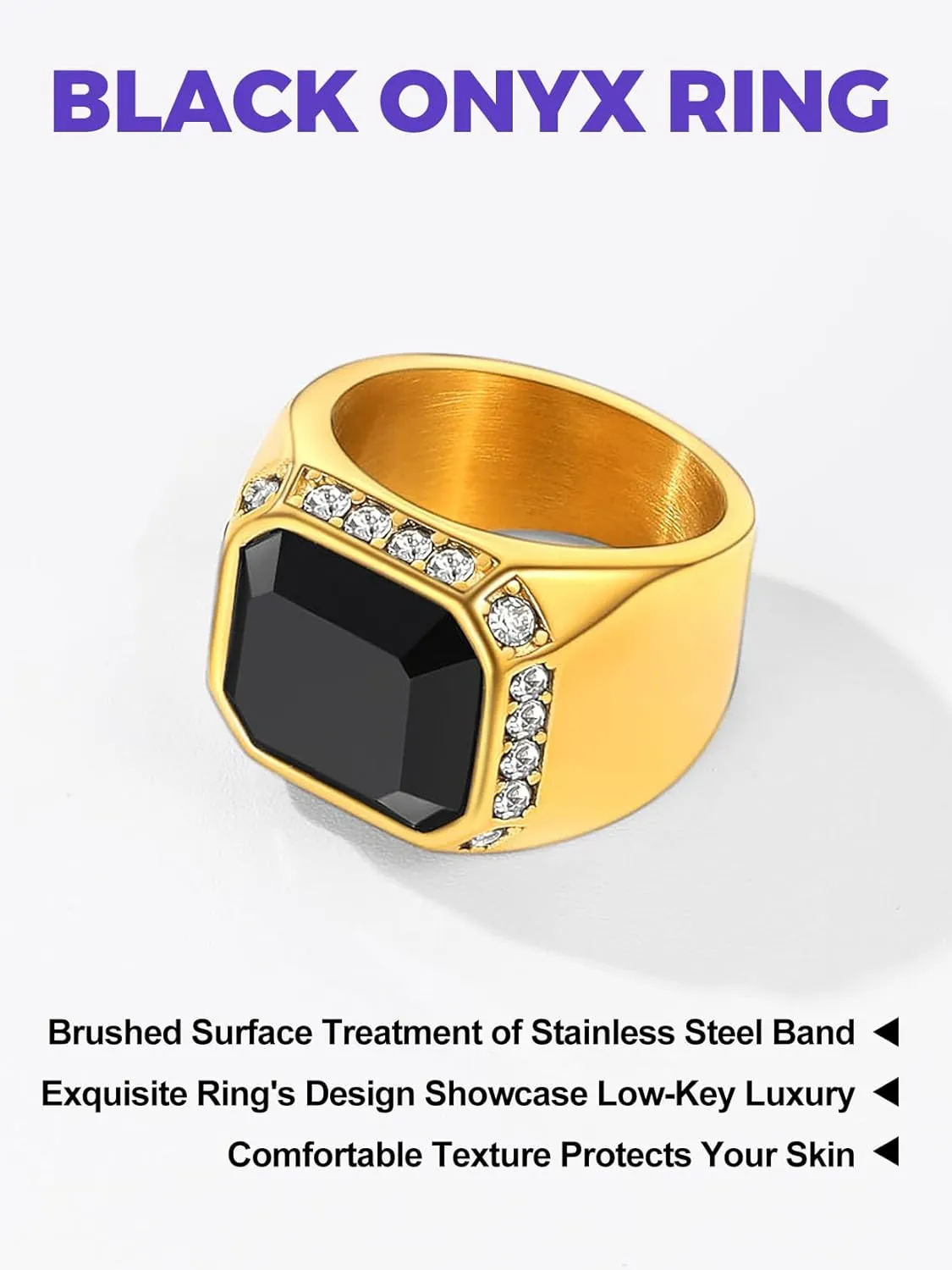 Richsteel Black Onyx Signet Ring for Men