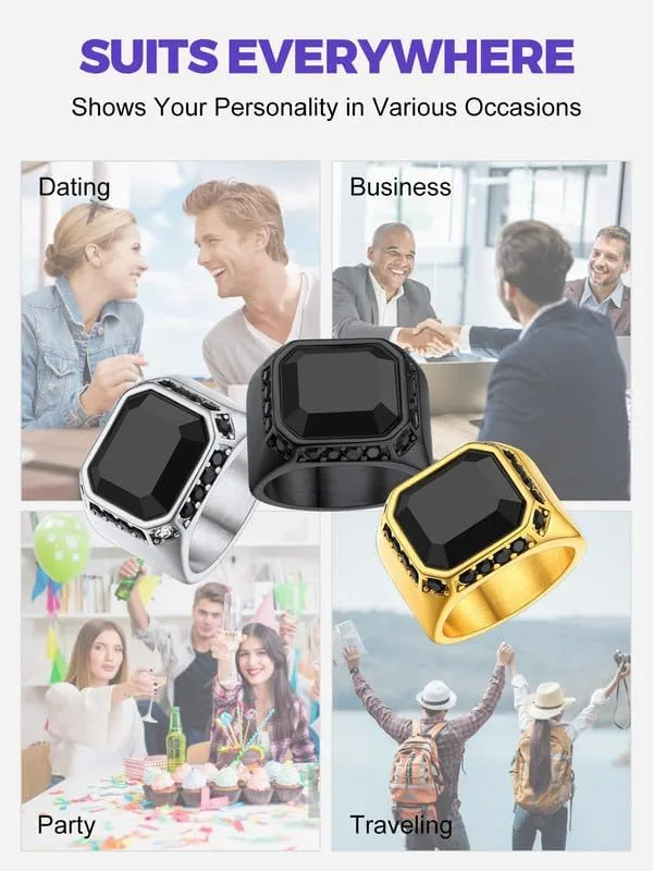 Richsteel Black Onyx Signet Ring for Men