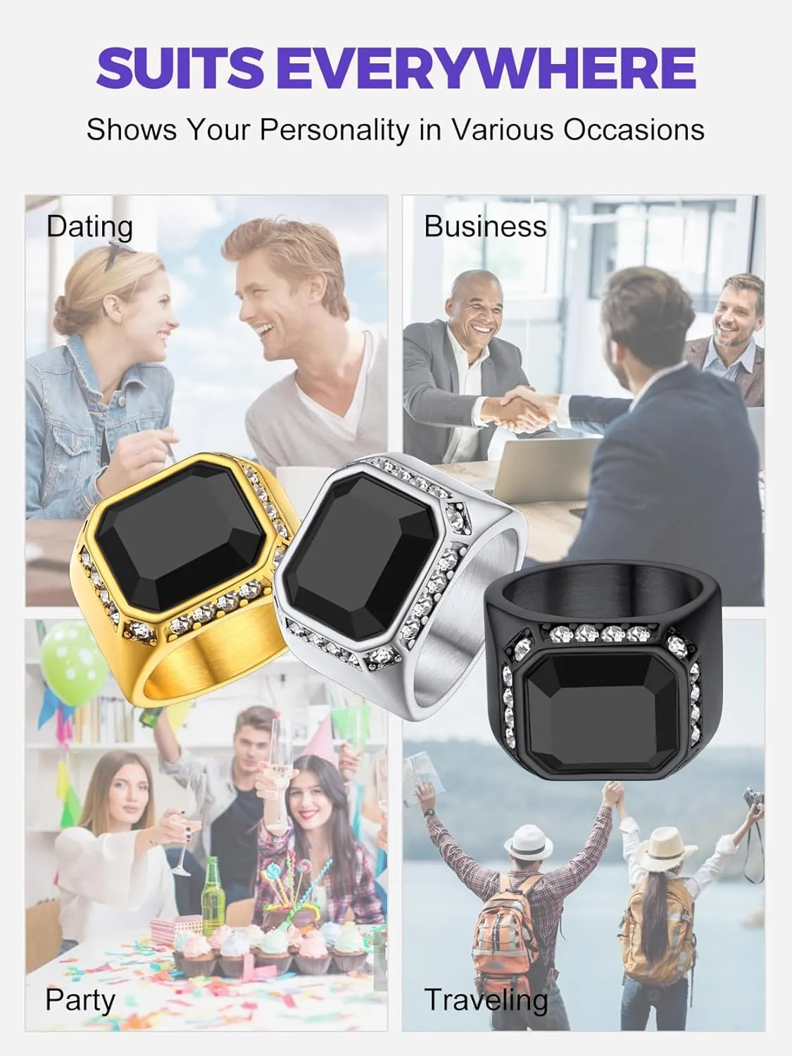 Richsteel Black Onyx Signet Ring for Men