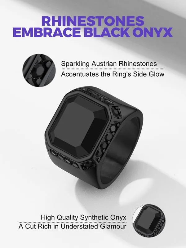 Richsteel Black Onyx Signet Ring for Men