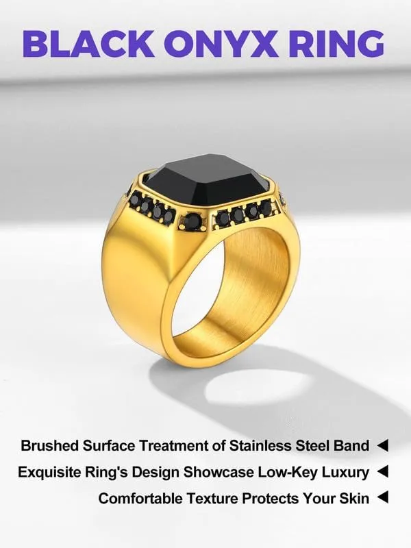 Richsteel Black Onyx Signet Ring for Men