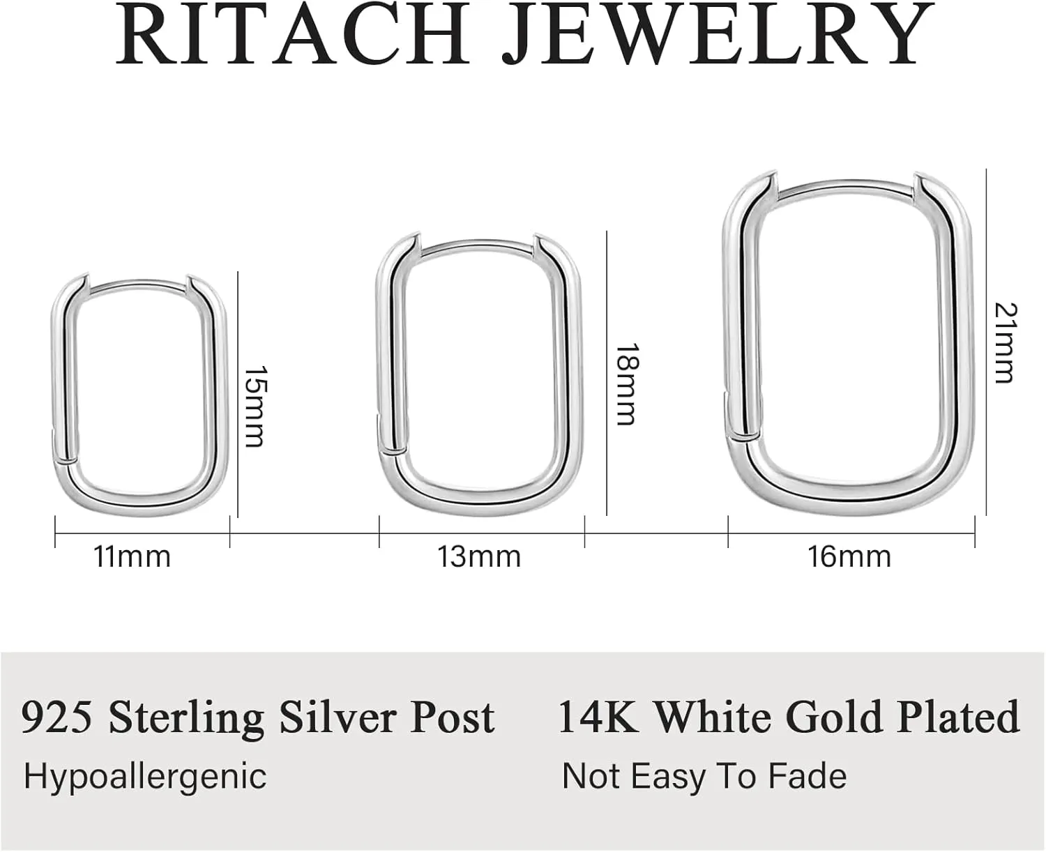 Ritach Sterling Silver Earrings for Women Chunky Silver Square Hoop Earrings Sets Hypoallergenic Geometric Minimalist Rectangle Hoops Jewelry Gifts for Women