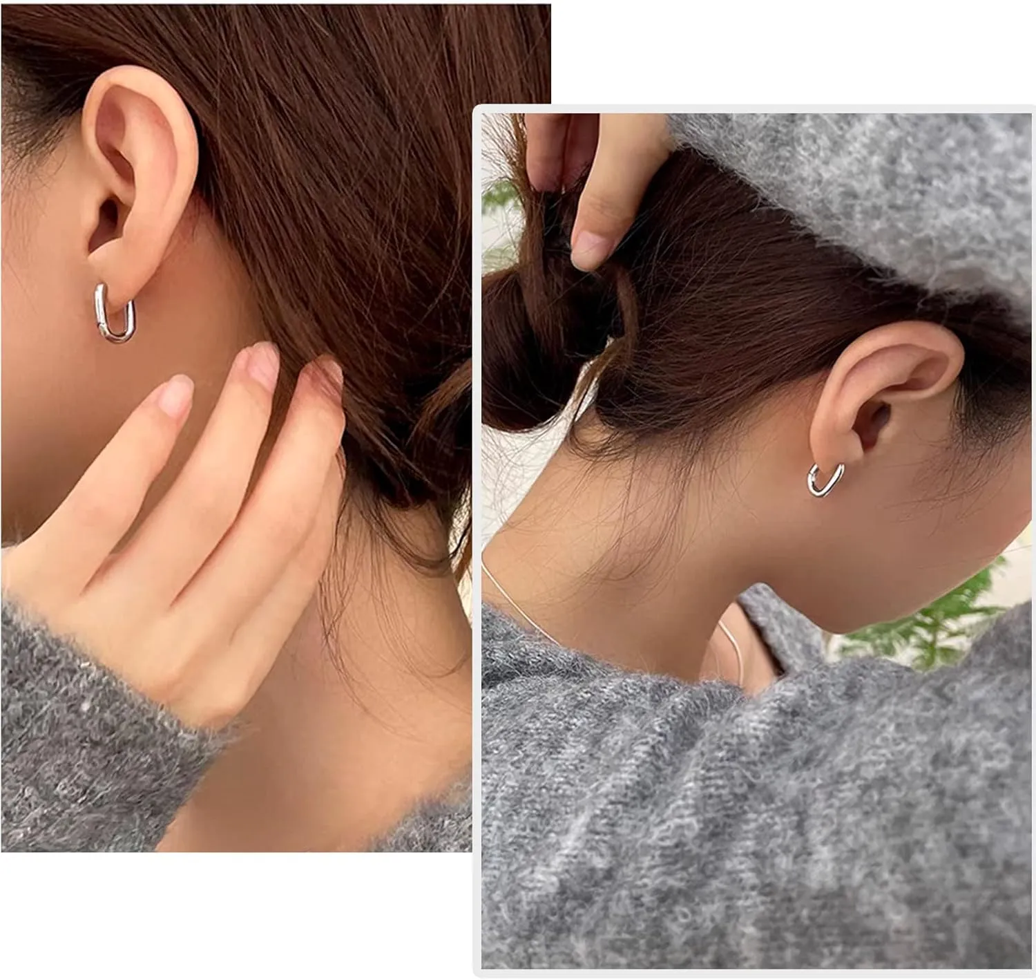 Ritach Sterling Silver Earrings for Women Chunky Silver Square Hoop Earrings Sets Hypoallergenic Geometric Minimalist Rectangle Hoops Jewelry Gifts for Women