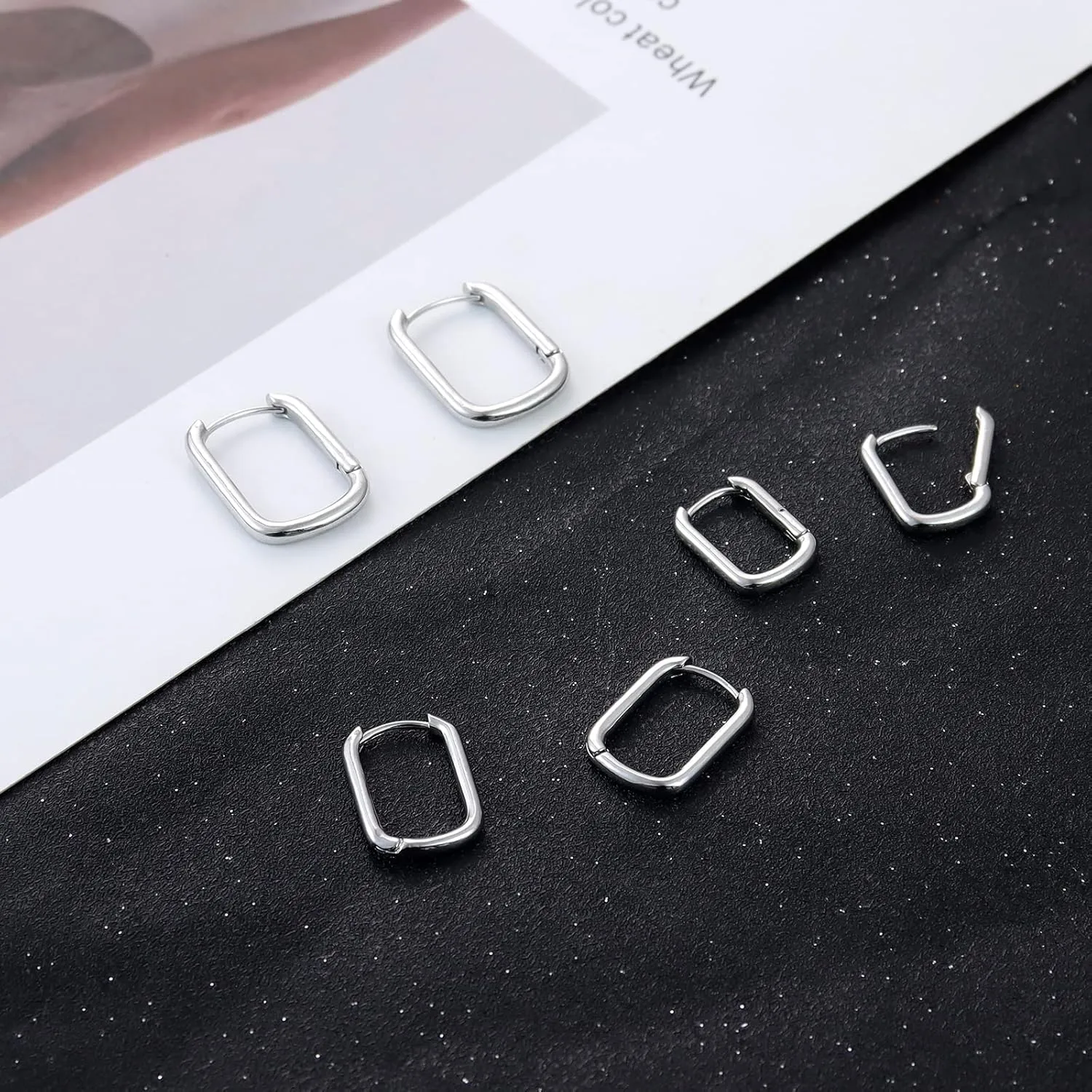Ritach Sterling Silver Earrings for Women Chunky Silver Square Hoop Earrings Sets Hypoallergenic Geometric Minimalist Rectangle Hoops Jewelry Gifts for Women