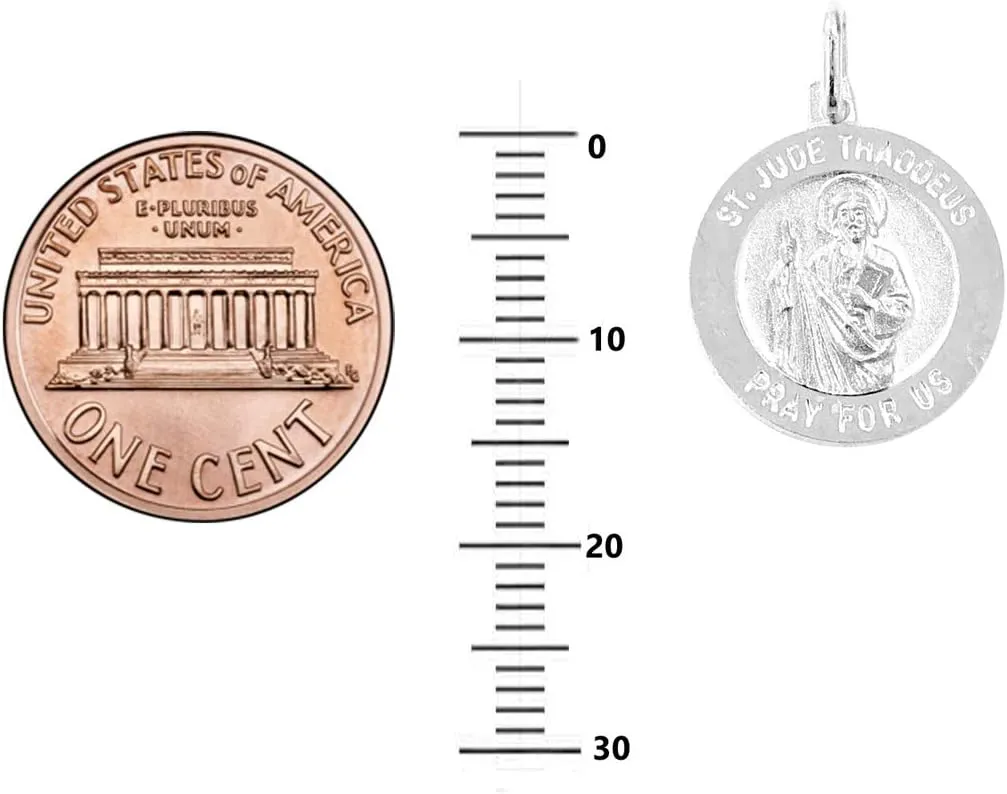 Ritastephens Sterling Silver Saint St Jude Thaddeus Medal Round Charm Pendant Necklace (Small, Regular)