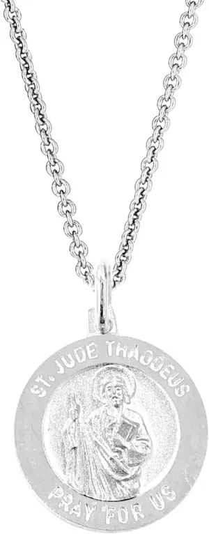 Ritastephens Sterling Silver Saint St Jude Thaddeus Medal Round Charm Pendant Necklace (Small, Regular)
