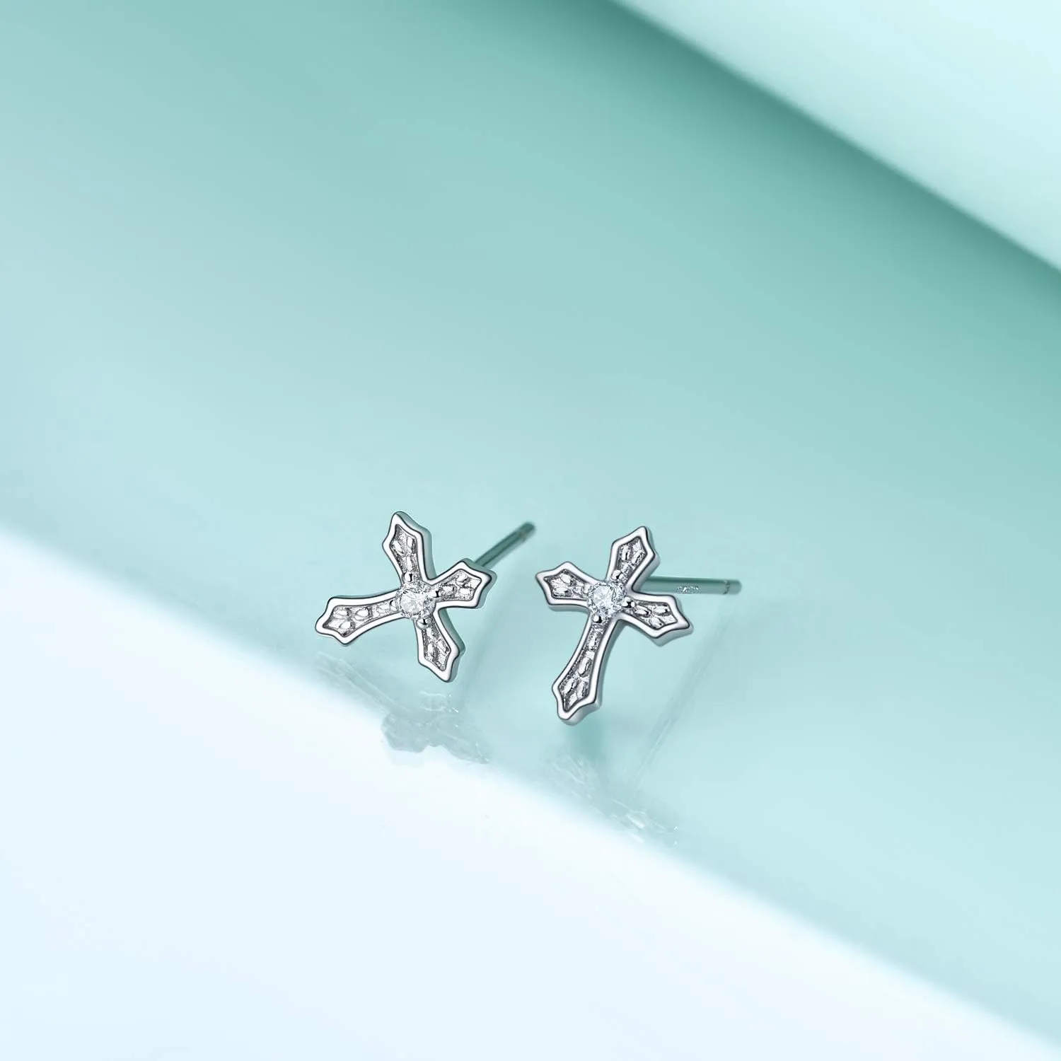Rnivida 925 Sterling Silver Cross Stud Earrings for Women