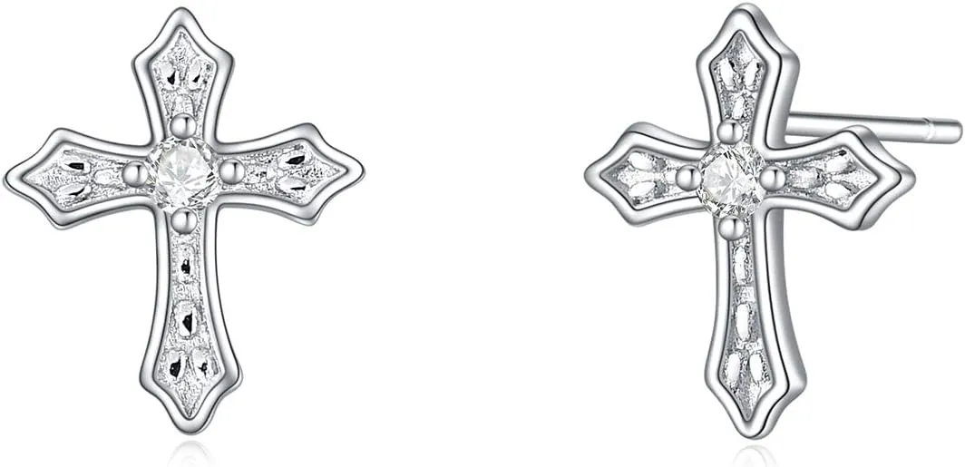 Rnivida 925 Sterling Silver Cross Stud Earrings for Women