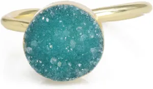 Rock Natural Circle Druzy Rings Sparkling Natural Gemstone Gold Plate over Brass Ring Stone Size 10mm Adjustable Shank US Scale Size 6-8