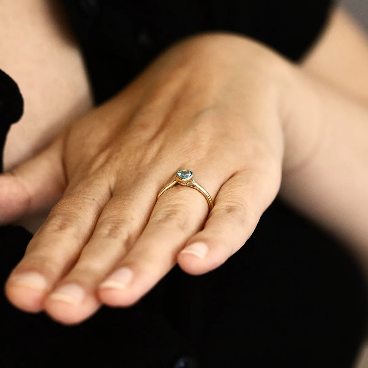 Rosa Mer 0.60ct Pear Cut Aquamarine Rubover Ring | 9K Yellow Gold