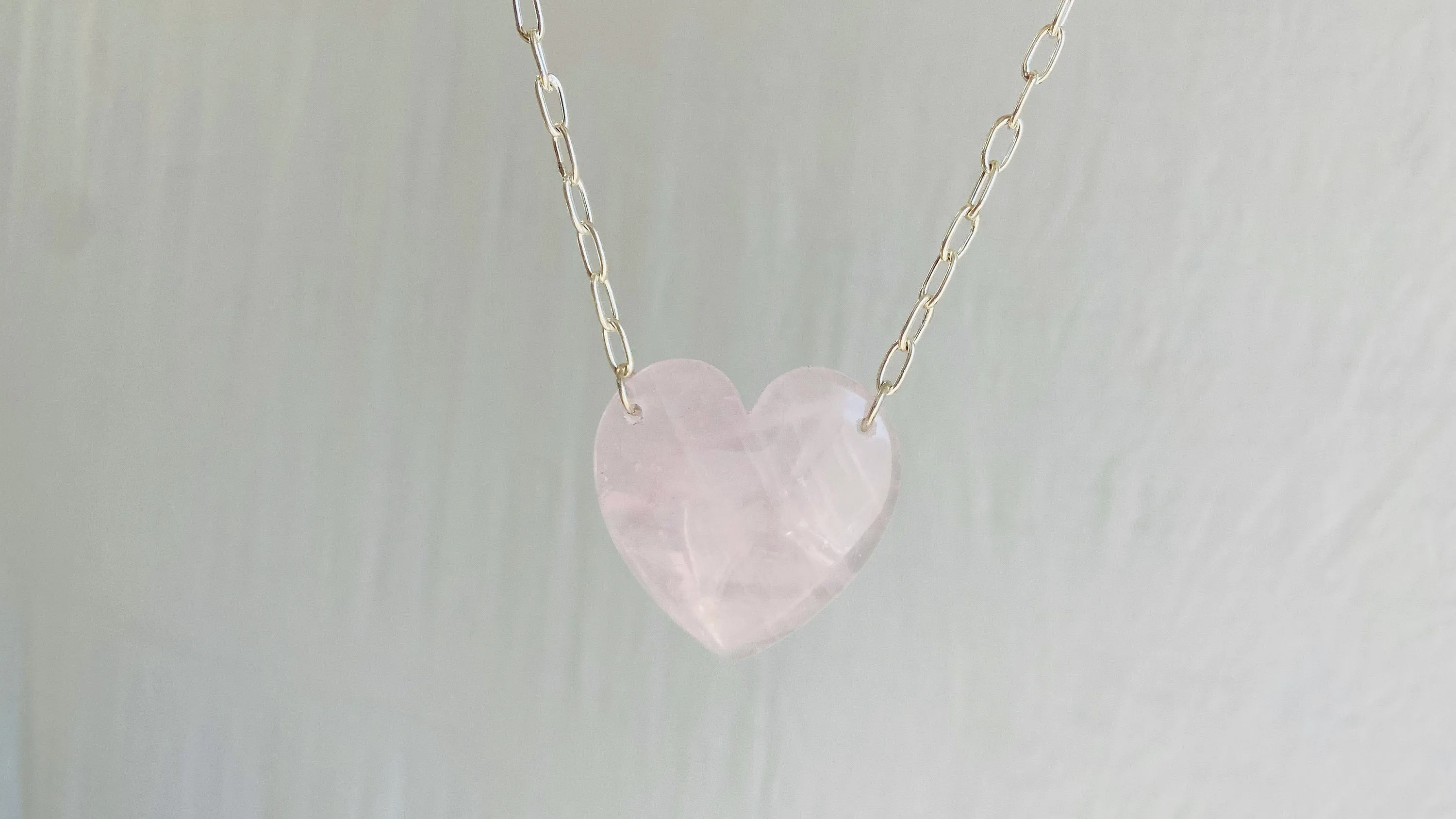 Rose Quartz Heart on a Silver Chain. Fine Silver.