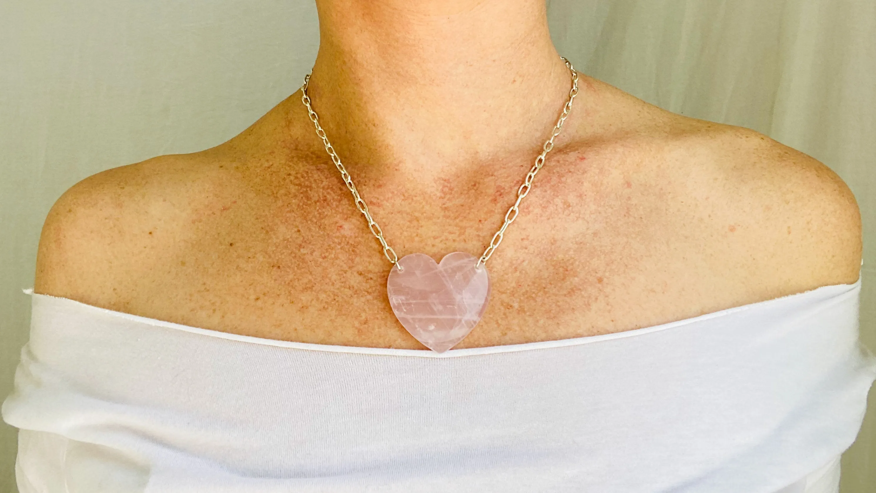 Rose Quartz Heart on a Silver Chain. Fine Silver.