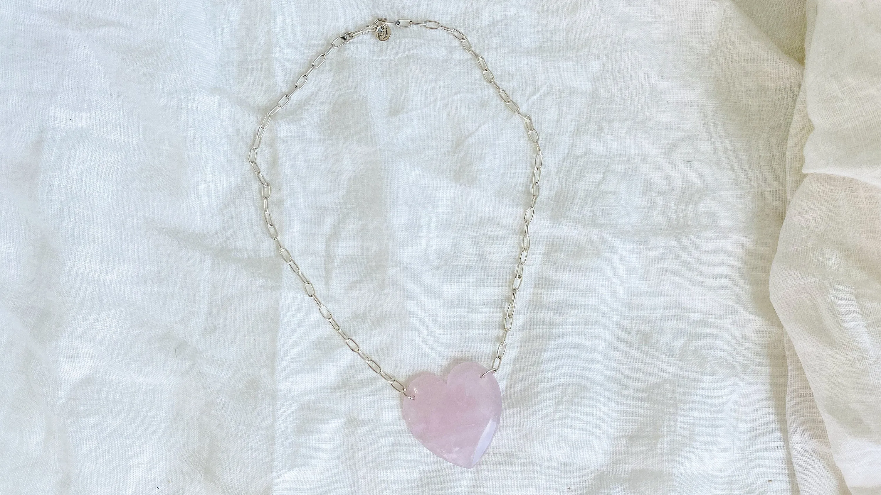 Rose Quartz Heart on a Silver Chain. Fine Silver.