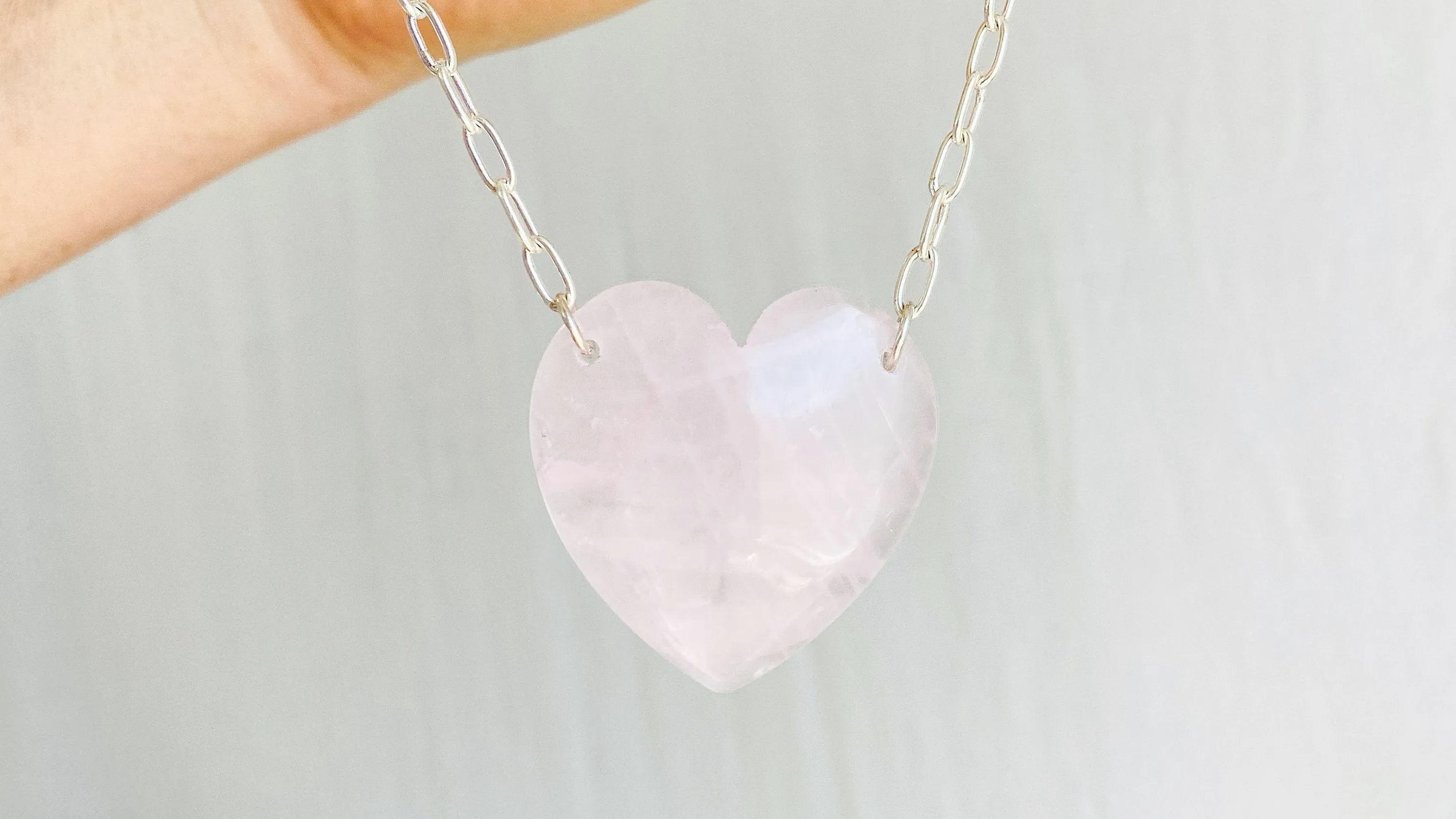 Rose Quartz Heart on a Silver Chain. Fine Silver.
