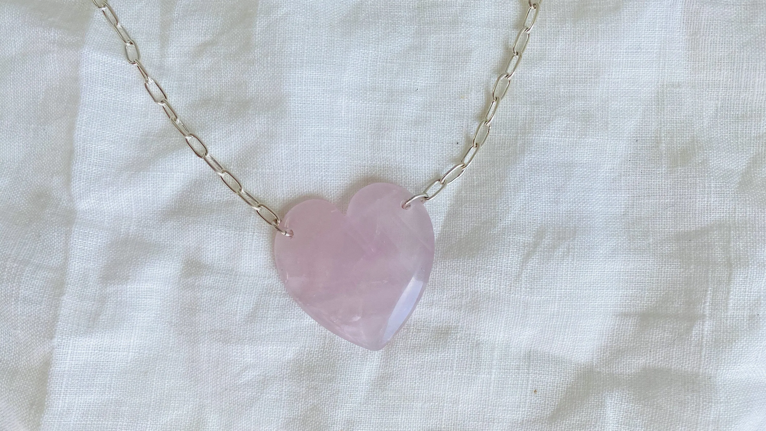 Rose Quartz Heart on a Silver Chain. Fine Silver.