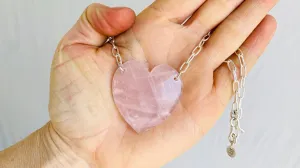 Rose Quartz Heart on a Silver Chain. Fine Silver.