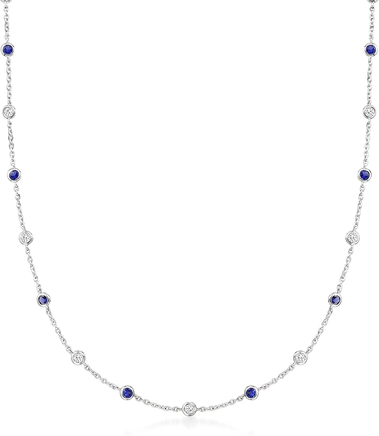 Ross-Simons 2.30 ct. t.w. CZ and 2.00 ct. t.w. Simulated Sapphire Station Necklace in Sterling Silver