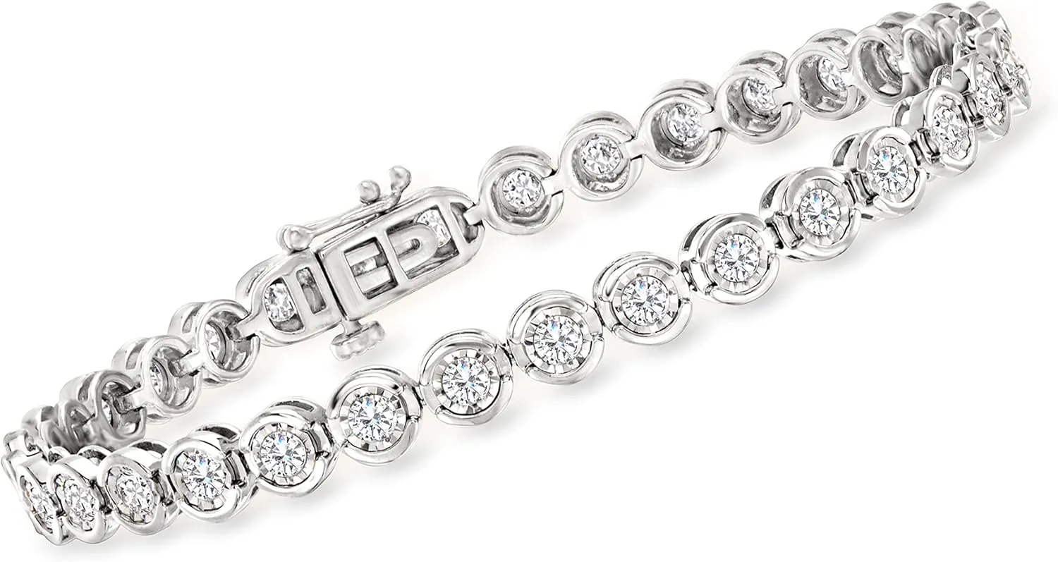 Ross-Simons 3.00 ct. t.w. Bezel-Set Diamond Tennis Bracelet in Sterling Silver