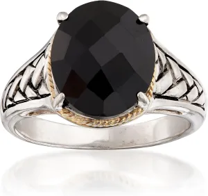 Ross-Simons Onyx Braided Ring in Sterling Silver and 14kt Yellow Gold