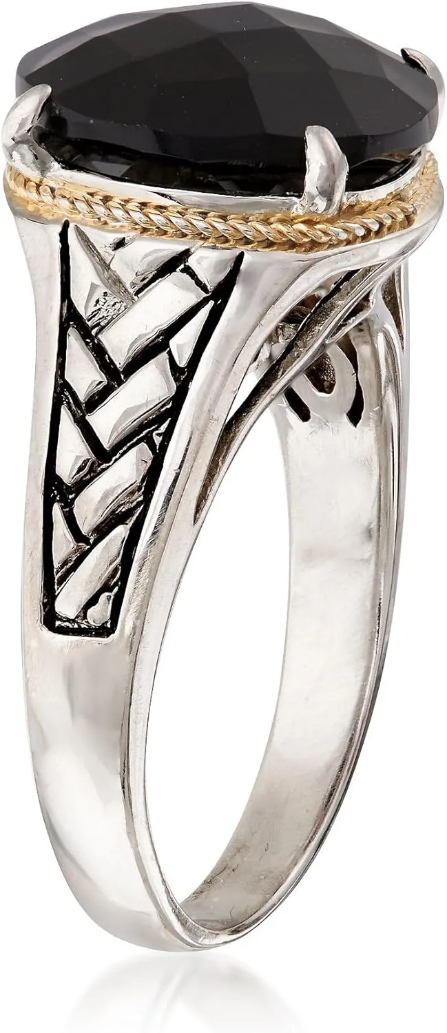 Ross-Simons Onyx Braided Ring in Sterling Silver and 14kt Yellow Gold