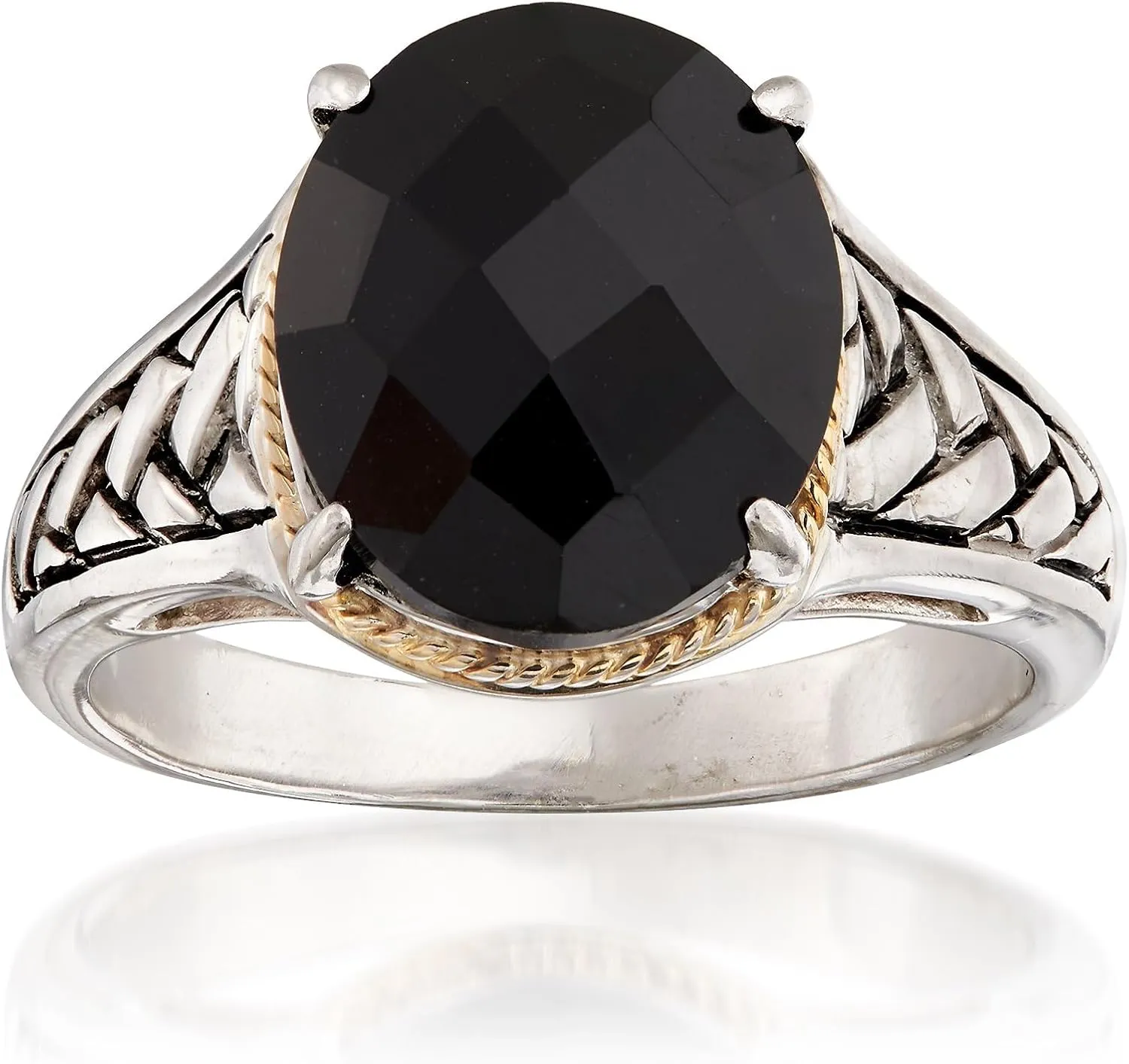 Ross-Simons Onyx Braided Ring in Sterling Silver and 14kt Yellow Gold