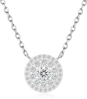 Round Bubble Necklace Halo Moissanite Necklace Dainty Diamond Pendant Sterling Silver 18K Gold Plated