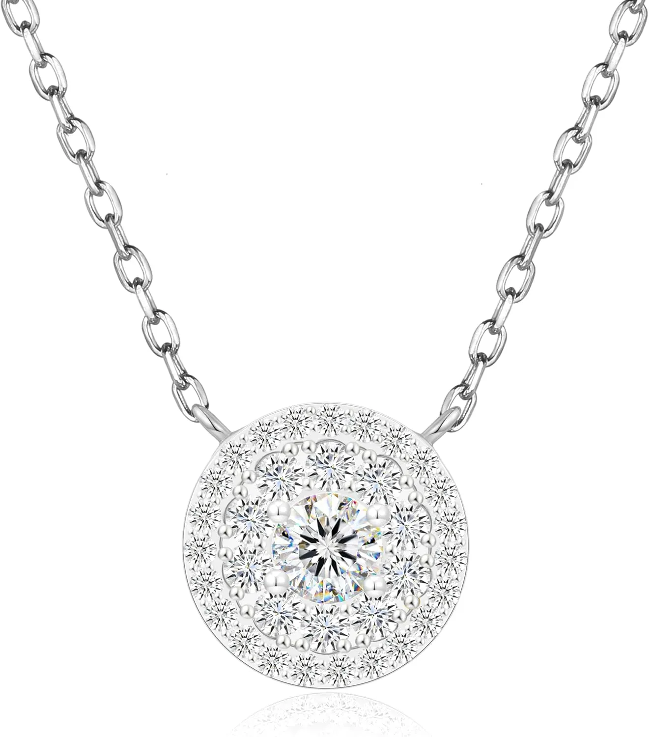 Round Bubble Necklace Halo Moissanite Necklace Dainty Diamond Pendant Sterling Silver 18K Gold Plated