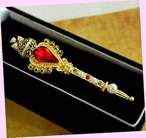 Royal Crown Rhinestone Scepter Brooch Cross Sceptor Wand Vintage Inspired Style Rhinestone Brooch Pin for Women