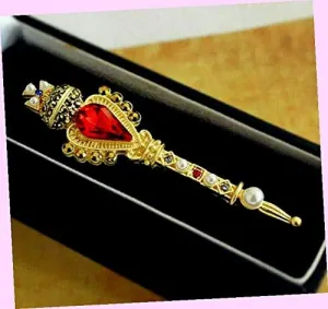 Royal Crown Rhinestone Scepter Brooch Cross Sceptor Wand Vintage Inspired Style Rhinestone Brooch Pin for Women