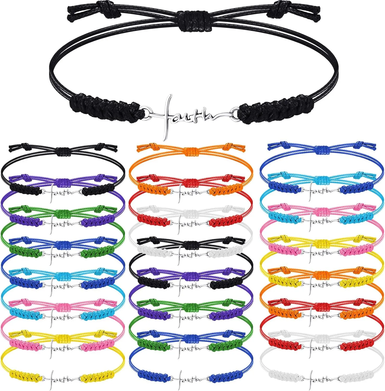 Rtteri 20 Pcs Faith Cross Bracelets Inspirational Birthday Jewelry Gifts Bulk Stainless Steel Hope Charm Adjustable Faith Bracelet Religious Gifts for Women Christian