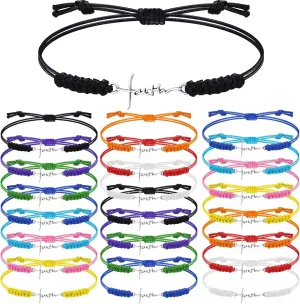 Rtteri 20 Pcs Faith Cross Bracelets Inspirational Birthday Jewelry Gifts Bulk Stainless Steel Hope Charm Adjustable Faith Bracelet Religious Gifts for Women Christian