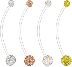 Ruifan 1-6PCS Crystal Ferido Balls Pregnancy Sport Maternity Flexible Bioplast Belly Navel Button Ring Retainer 14G 1 1/2Inch (38mm)