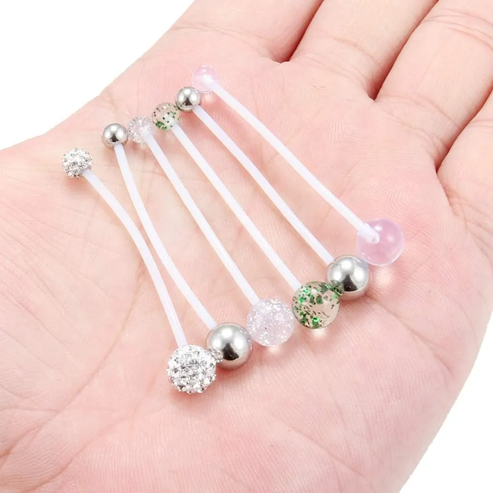 Ruifan 6PCS Mix Style Pregnancy Sport Maternity Flexible Bioplast Belly Navel Button Ring Retainer 14G 1 1/2Inch (38mm)