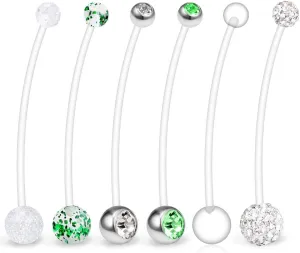 Ruifan 6PCS Mix Style Pregnancy Sport Maternity Flexible Bioplast Belly Navel Button Ring Retainer 14G 1 1/2Inch (38mm)