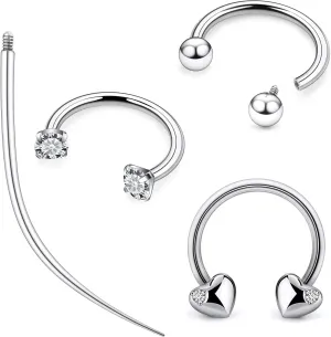 Ruifan Titanium Horseshoe Nose Ring 16G Cubic Zircon Heart Septum Rings Piercing Jewelry Internally Threaded Cartilage Conch Helix Rook Tragus Lip Earring Hoop Eyebrow For Women Men 8mm 10mm