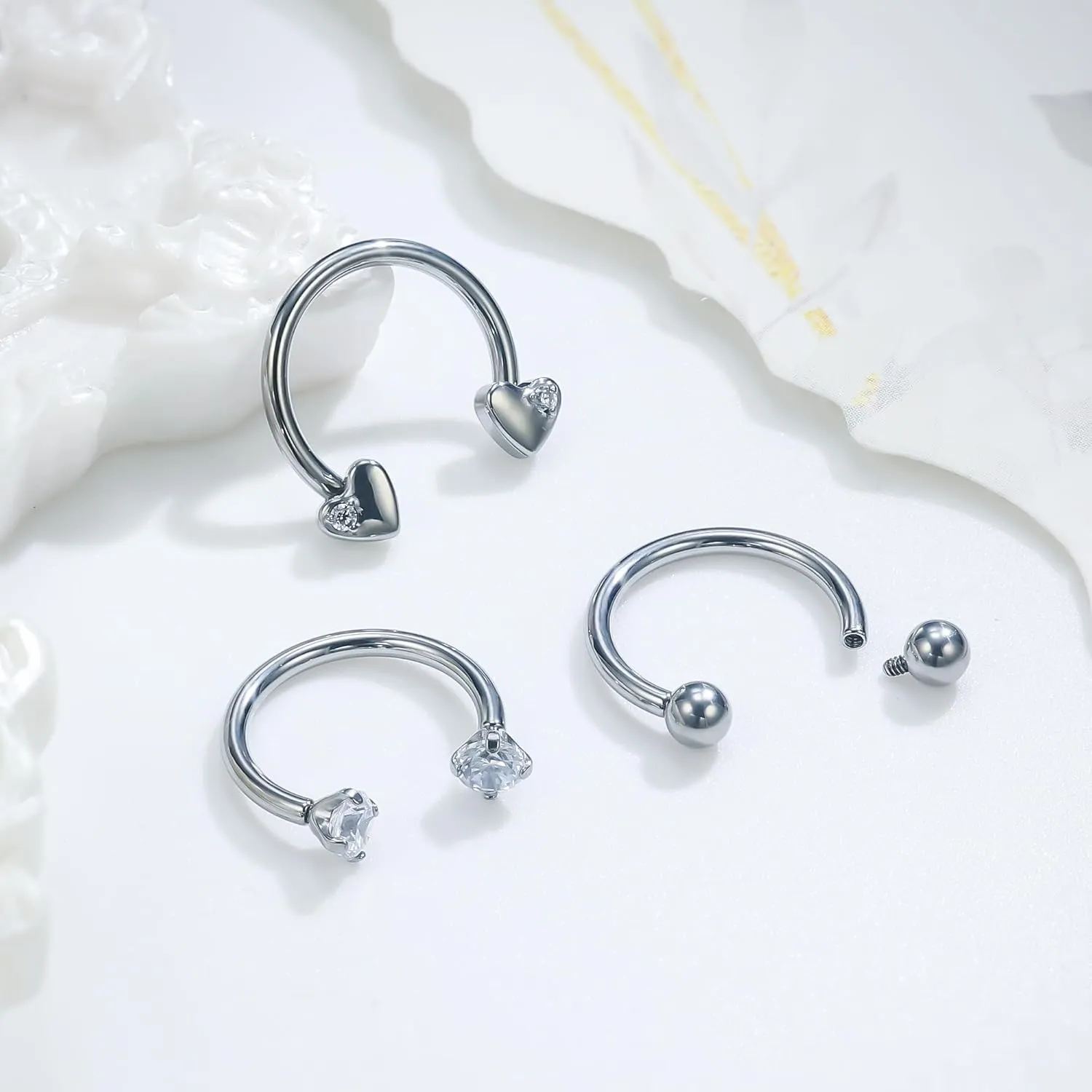 Ruifan Titanium Horseshoe Nose Ring 16G Cubic Zircon Heart Septum Rings Piercing Jewelry Internally Threaded Cartilage Conch Helix Rook Tragus Lip Earring Hoop Eyebrow For Women Men 8mm 10mm