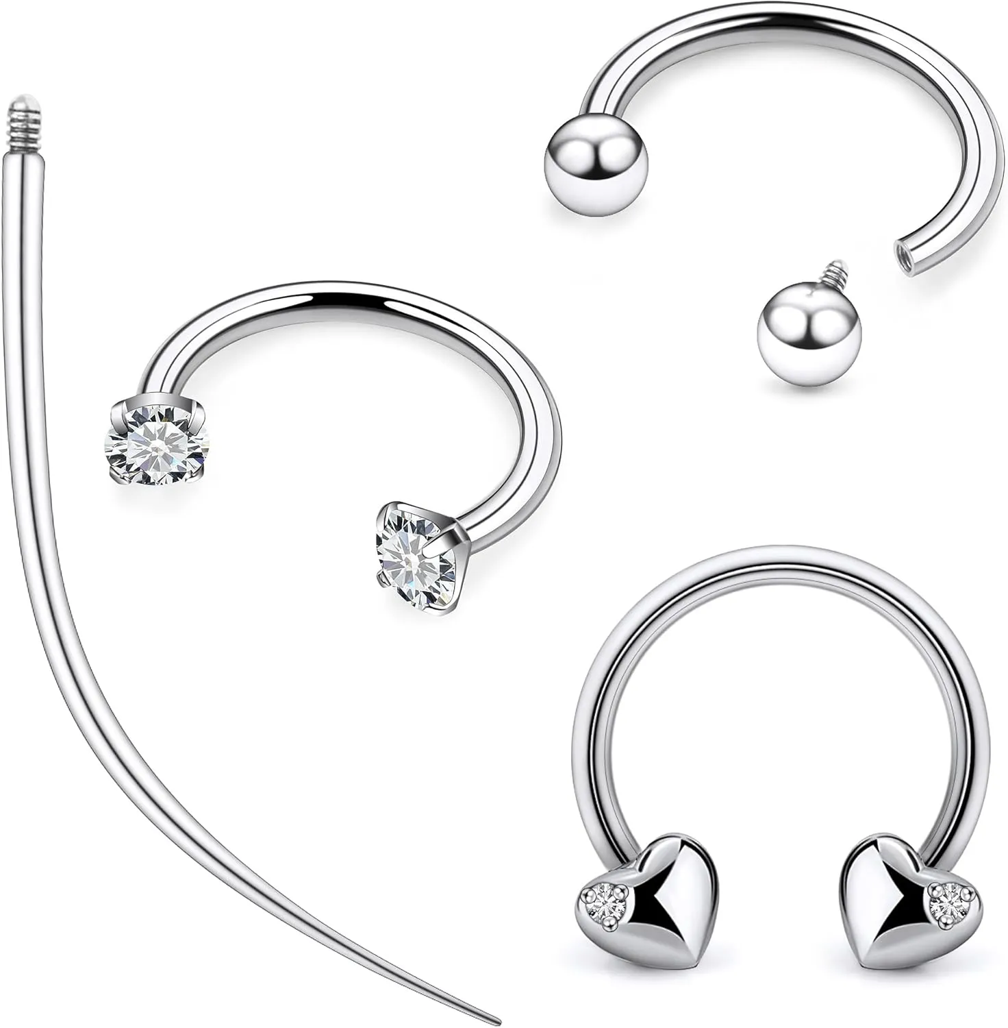 Ruifan Titanium Horseshoe Nose Ring 16G Cubic Zircon Heart Septum Rings Piercing Jewelry Internally Threaded Cartilage Conch Helix Rook Tragus Lip Earring Hoop Eyebrow For Women Men 8mm 10mm